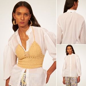 Antik Batik Shirt Flowing Blouse in Cream Size Large